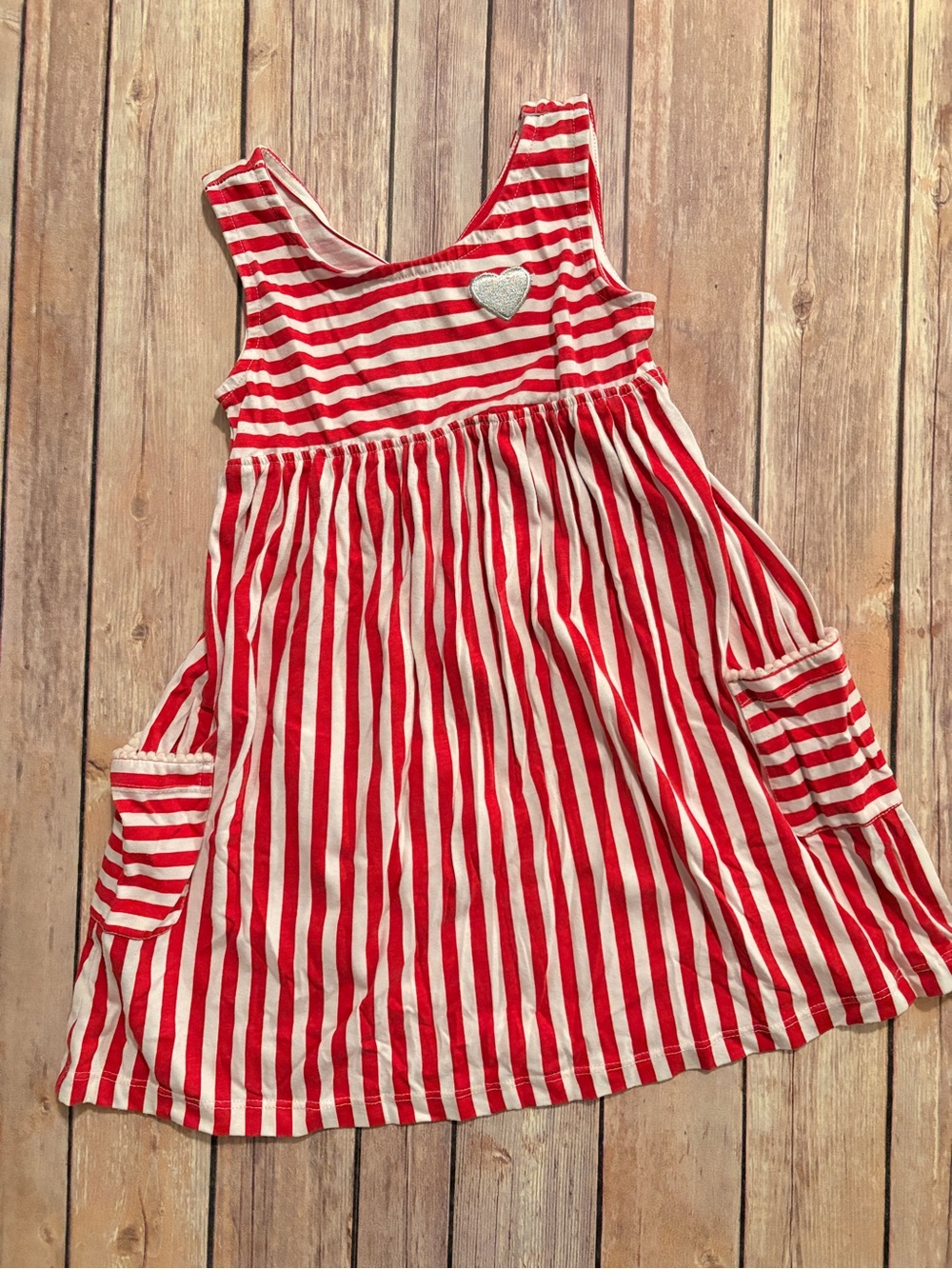 Girls Red and White Striped Tank Dress with Heart Accent